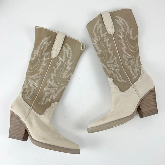 Dolce Vita Blanch Western Booties Taupe Nubuck Shoe Womens Size 6.5 Tan Neutral - Picture 1 of 14